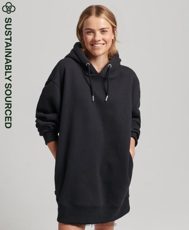 mujer Superdry negro vestido estilo sudadera de algodón orgánico con logo bordado 2R68Z2434