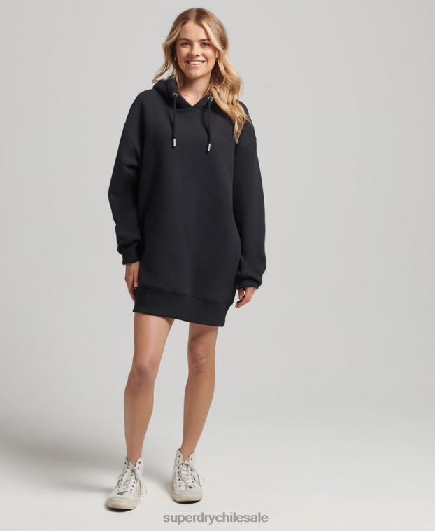 mujer Superdry negro vestido estilo sudadera de algodón orgánico con logo bordado 2R68Z2434