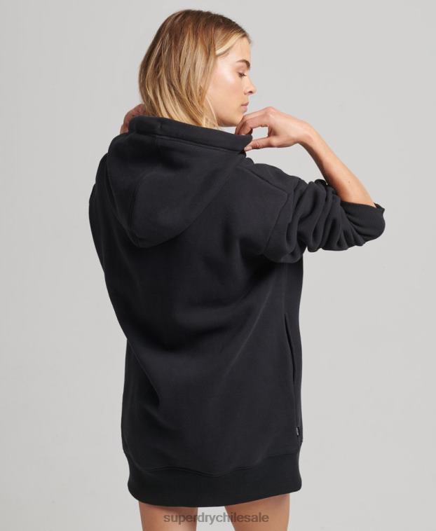 mujer Superdry negro vestido estilo sudadera de algodón orgánico con logo bordado 2R68Z2434