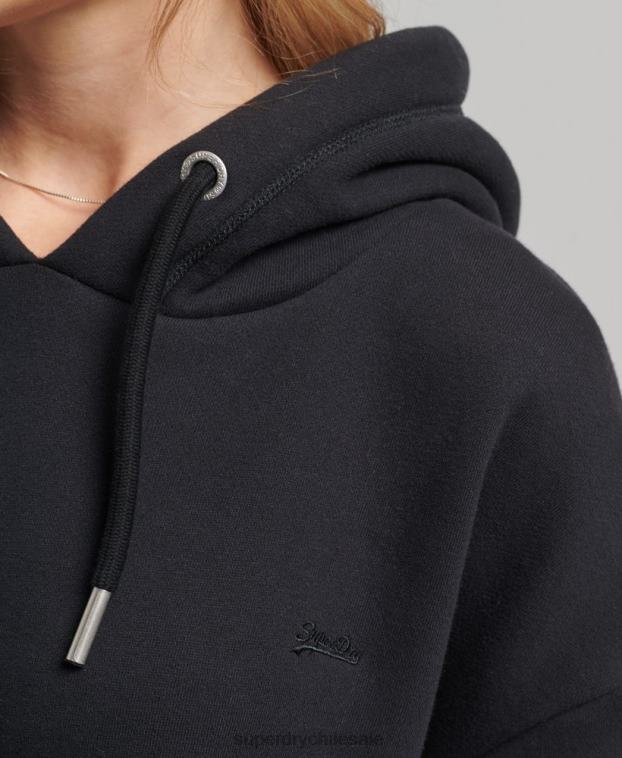 mujer Superdry negro vestido estilo sudadera de algodón orgánico con logo bordado 2R68Z2434