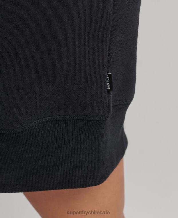 mujer Superdry negro vestido estilo sudadera de algodón orgánico con logo bordado 2R68Z2434