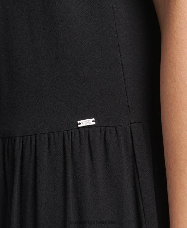 mujer Superdry negro vestido largo tejido Studios 2R68Z2525