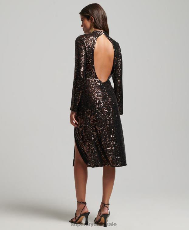 mujer Superdry negro vestido midi con espalda descubierta y lentejuelas 2R68Z2503