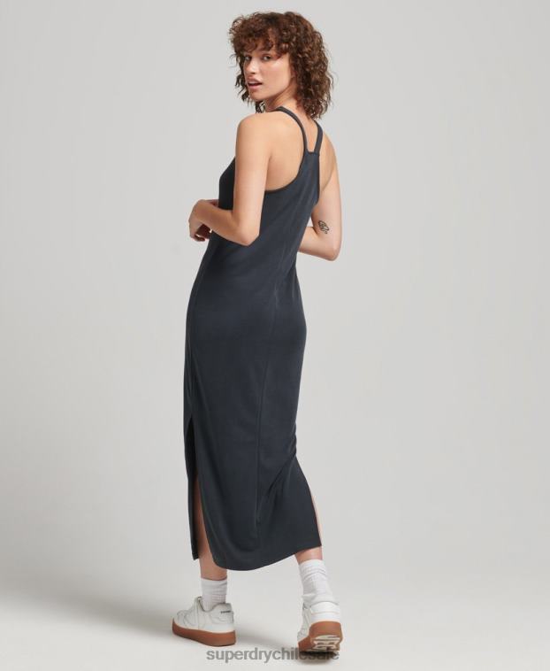 mujer Superdry negro vestido midi con tirantes en la espalda 2R68Z6735