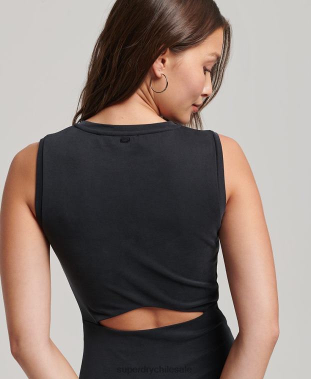 mujer Superdry negro vestido midi de punto con detalle en la espalda 2R68Z2518