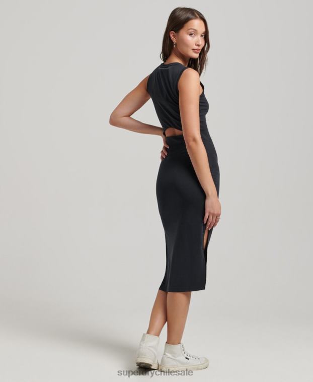 mujer Superdry negro vestido midi de punto con detalle en la espalda 2R68Z2518