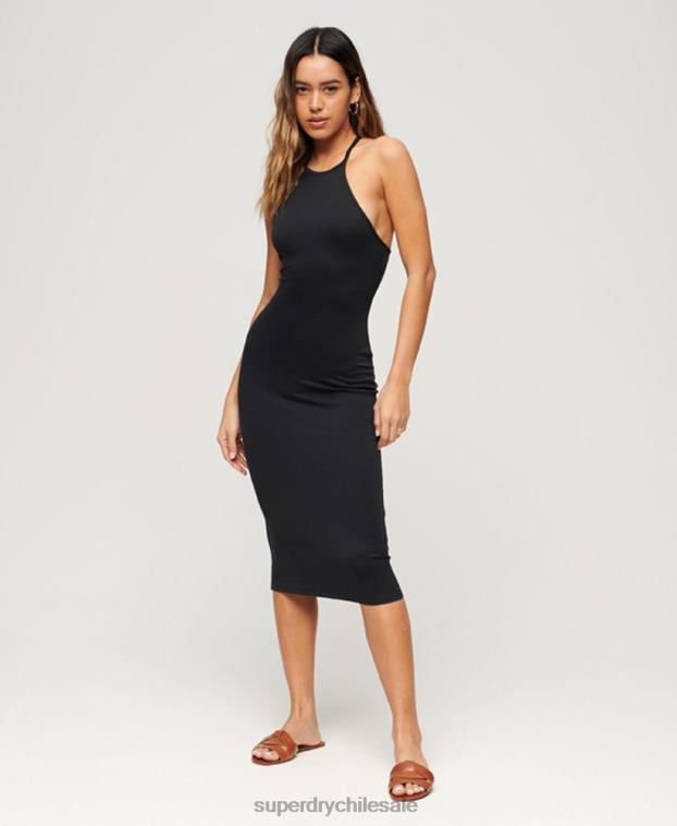 mujer Superdry negro vestido midi de punto con espalda en T 2R68Z2395