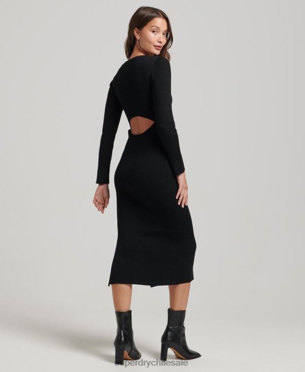 mujer Superdry negro vestido midi tejido sin espalda 2R68Z6662