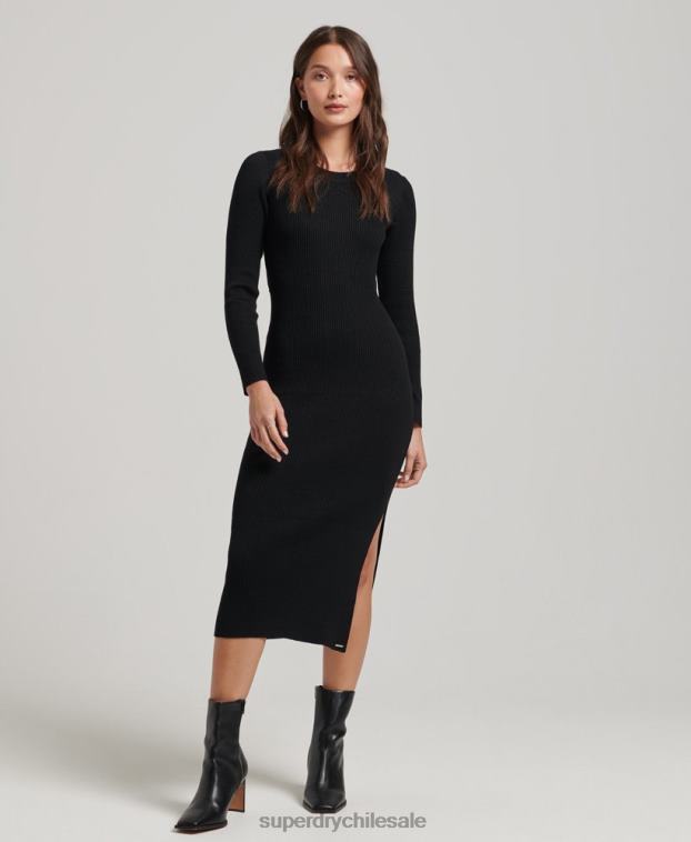 mujer Superdry negro vestido midi tejido sin espalda 2R68Z6662
