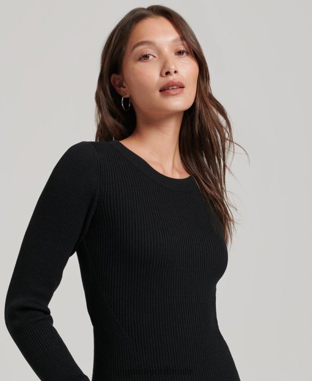 mujer Superdry negro vestido midi tejido sin espalda 2R68Z6662