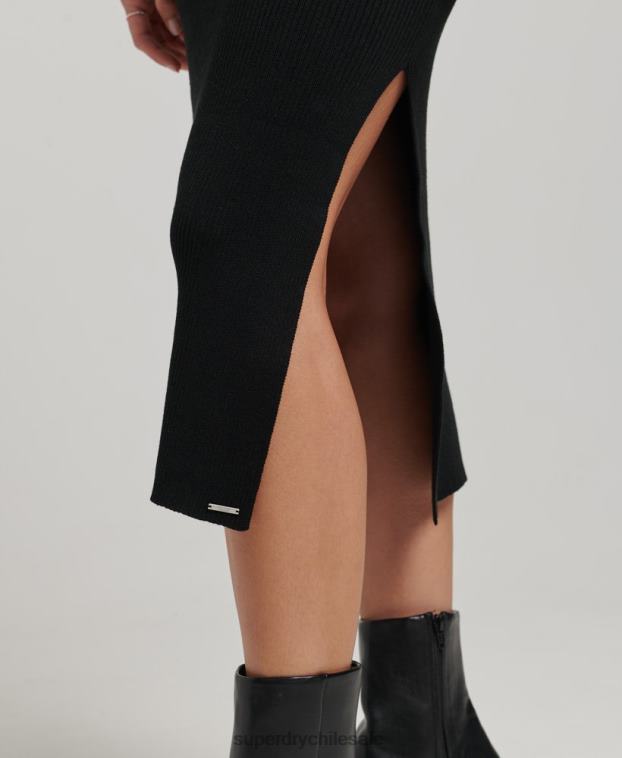 mujer Superdry negro vestido midi tejido sin espalda 2R68Z6662