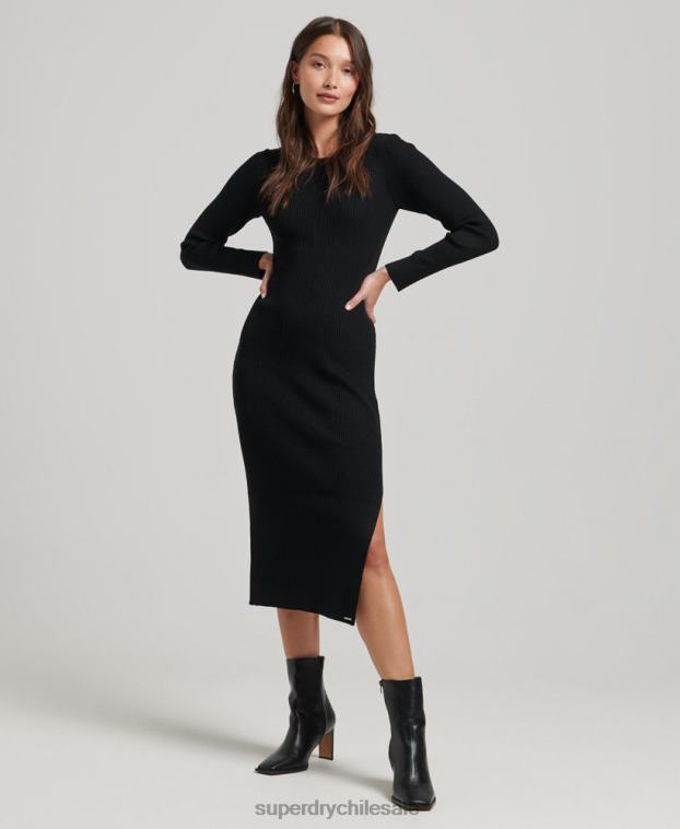 mujer Superdry negro vestido midi tejido sin espalda 2R68Z6662