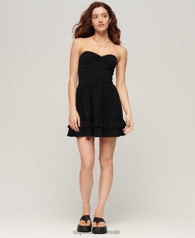 mujer Superdry negro vestido mini bandeau de encaje de los años 50 2R68Z2047