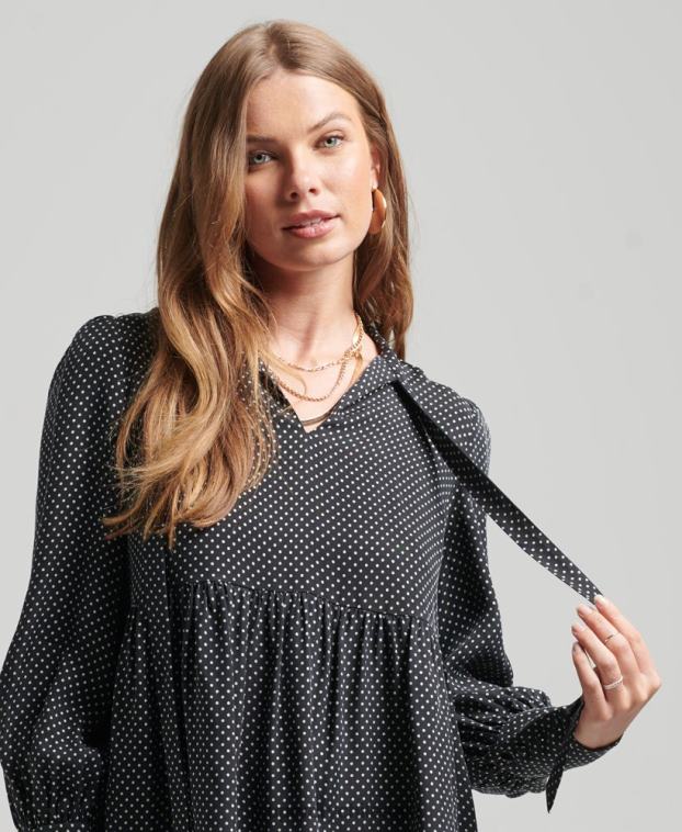 mujer Superdry negro vestido peplum cupro 2R68Z2444
