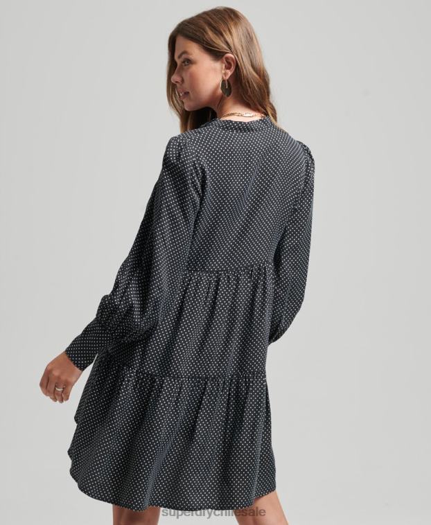 mujer Superdry negro vestido peplum cupro 2R68Z2444
