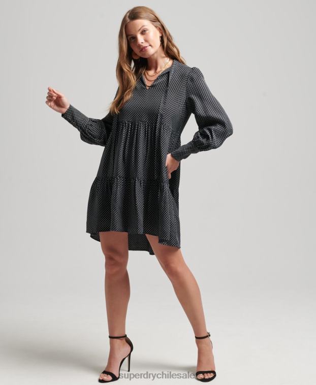 mujer Superdry negro vestido peplum cupro 2R68Z2444