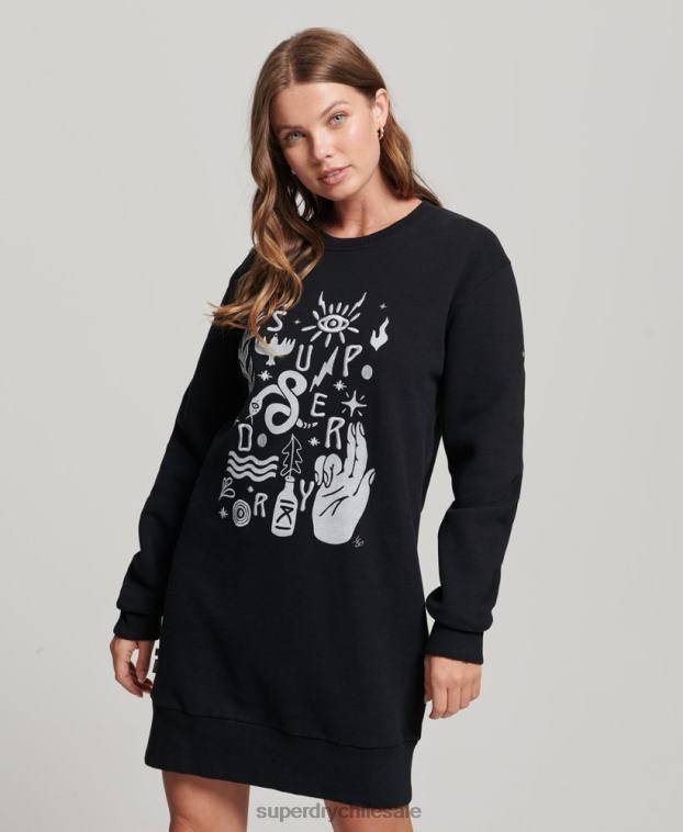 mujer Superdry negro vestido sudadera folk nómada 2R68Z2542