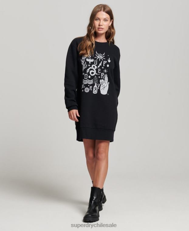mujer Superdry negro vestido sudadera folk nómada 2R68Z2542