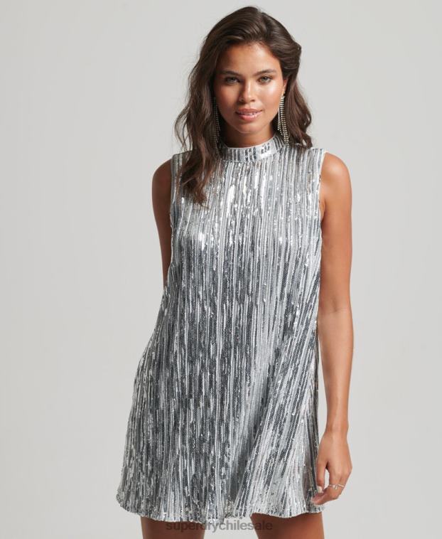mujer Superdry plata mini vestido sin mangas con lentejuelas 2R68Z2410
