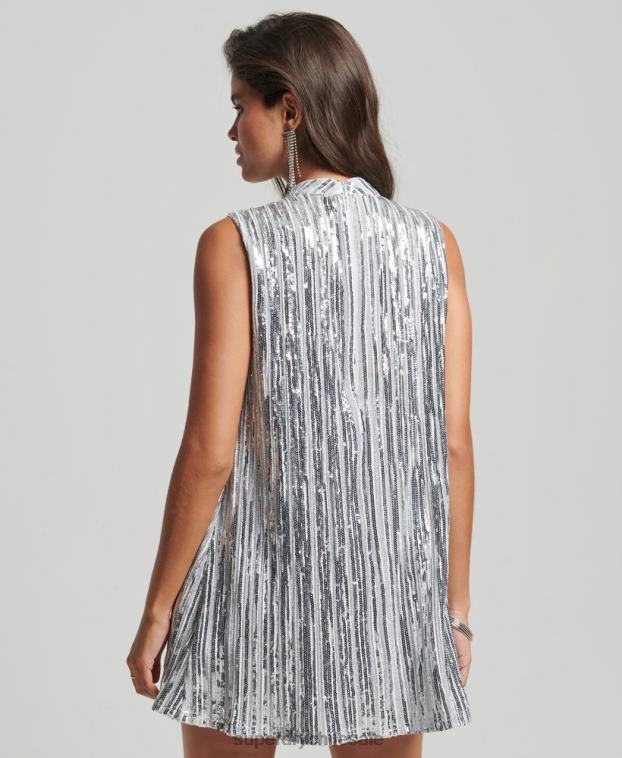 mujer Superdry plata mini vestido sin mangas con lentejuelas 2R68Z2410