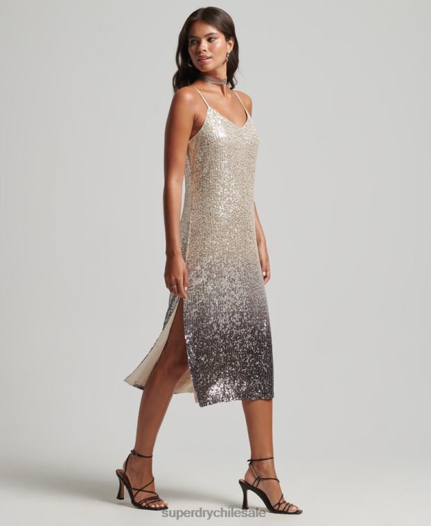 mujer Superdry plata vestido midi lencero con lentejuelas sombreadas 2R68Z2428