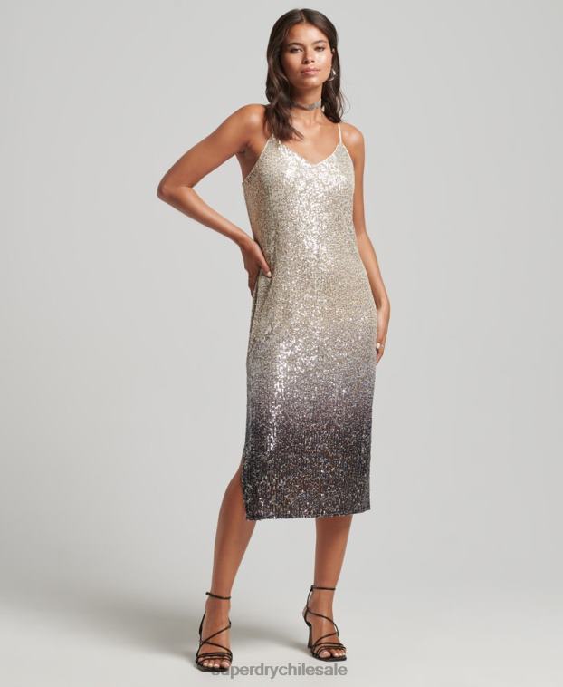 mujer Superdry plata vestido midi lencero con lentejuelas sombreadas 2R68Z2428