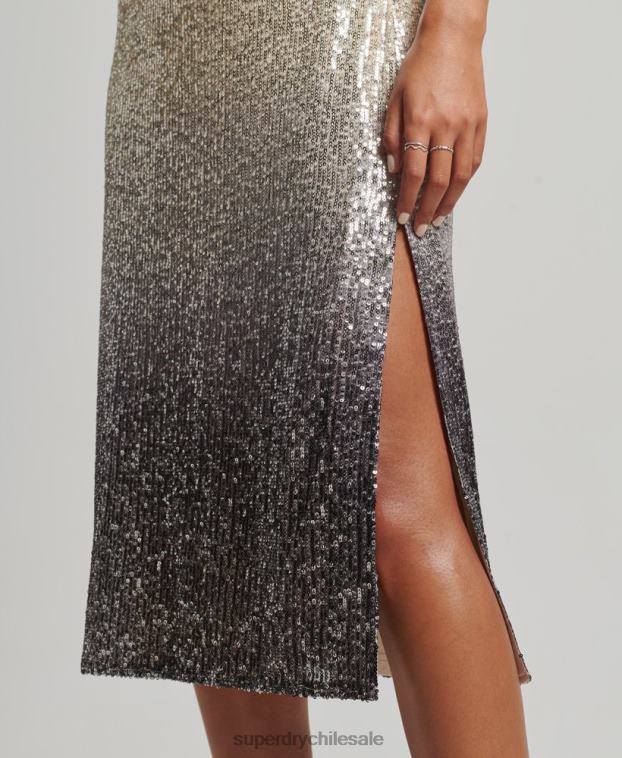 mujer Superdry plata vestido midi lencero con lentejuelas sombreadas 2R68Z2428