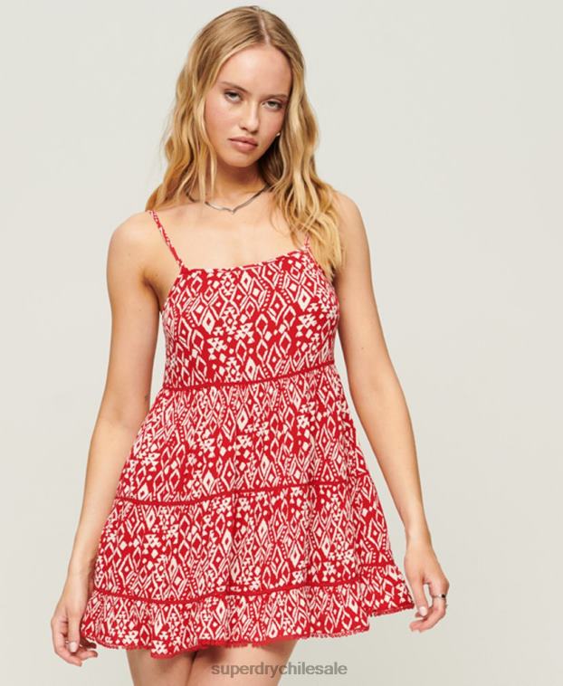 mujer Superdry rojo mini vestido camisero de playa 2R68Z2107