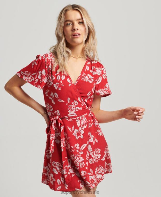 mujer Superdry rojo minivestido cruzado vintage 2R68Z2373