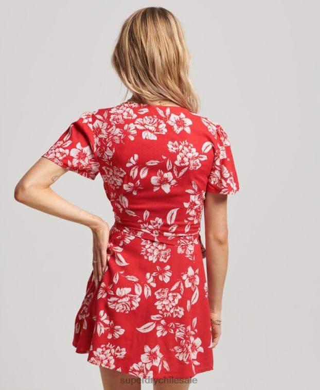 mujer Superdry rojo minivestido cruzado vintage 2R68Z2373
