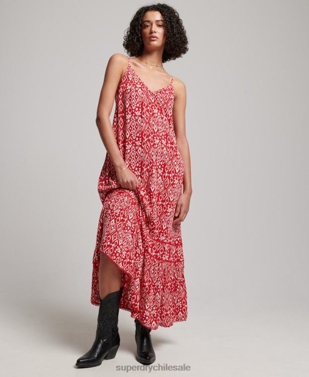 mujer Superdry rojo vestido camisero largo 2R68Z2376