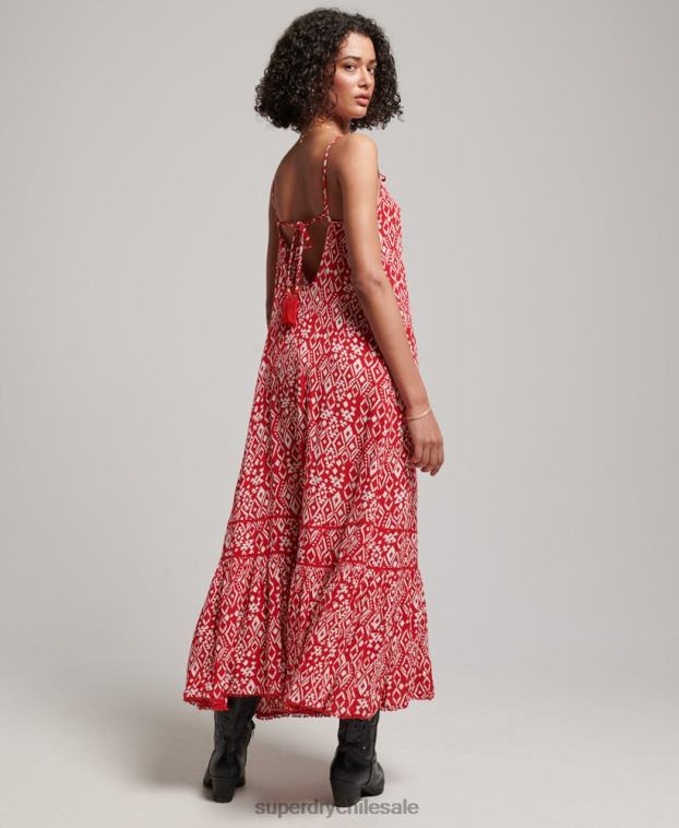 mujer Superdry rojo vestido camisero largo 2R68Z2376