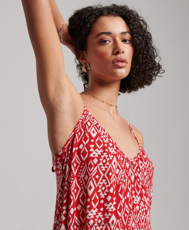 mujer Superdry rojo vestido camisero largo 2R68Z2376