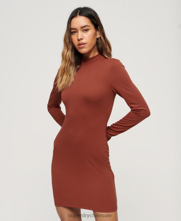 mujer Superdry rojo vestido corto de punto con cuello alzado 2R68Z2393