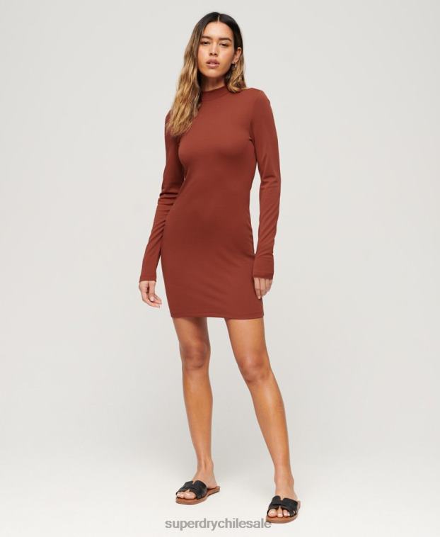 mujer Superdry rojo vestido corto de punto con cuello alzado 2R68Z2393