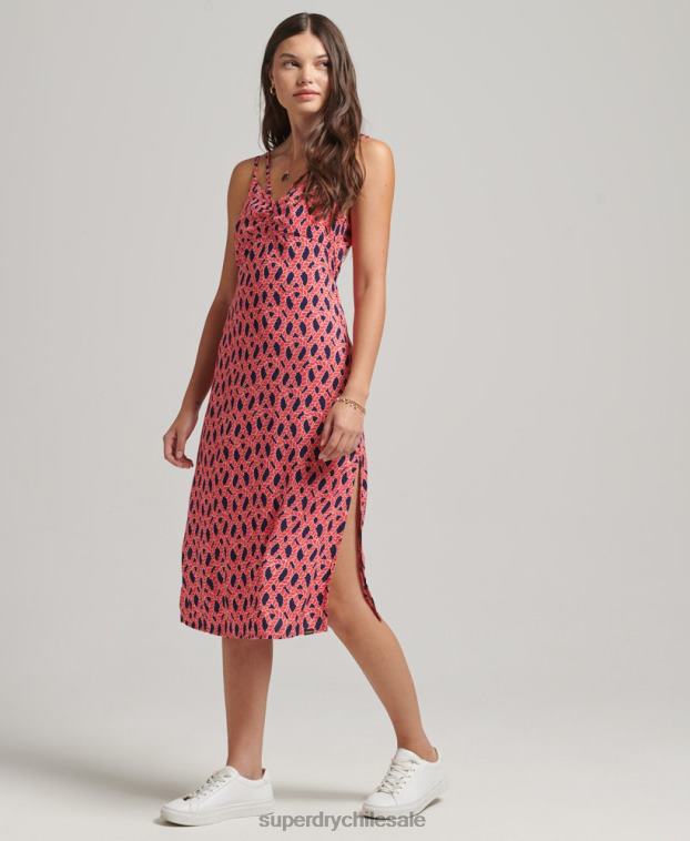 mujer Superdry rojo vestido de tiras de tirantes vintage 2R68Z2396
