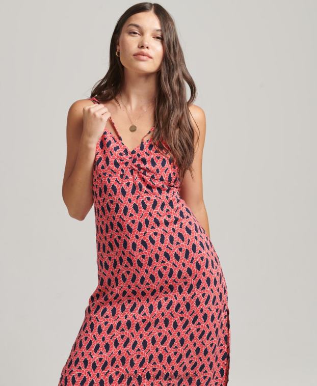 mujer Superdry rojo vestido de tiras de tirantes vintage 2R68Z2396