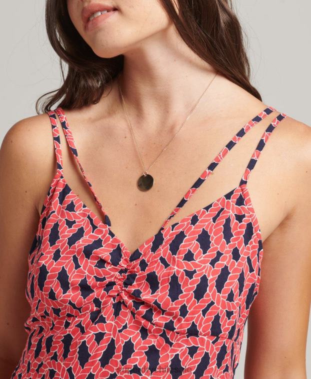 mujer Superdry rojo vestido de tiras de tirantes vintage 2R68Z2396