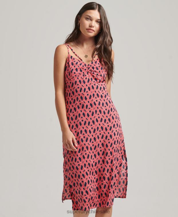 mujer Superdry rojo vestido de tiras de tirantes vintage 2R68Z2396