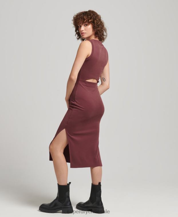 mujer Superdry rojo vestido midi de punto con detalle en la espalda 2R68Z2491