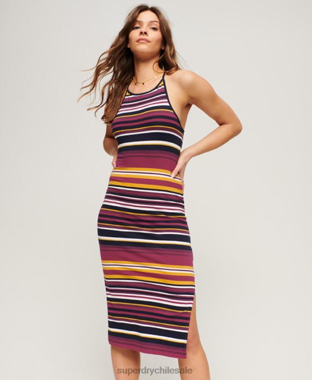 mujer Superdry rojo vestido midi de tirantes con rayas 2R68Z2011