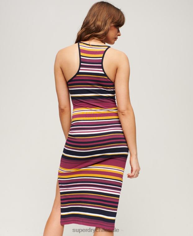 mujer Superdry rojo vestido midi de tirantes con rayas 2R68Z2011