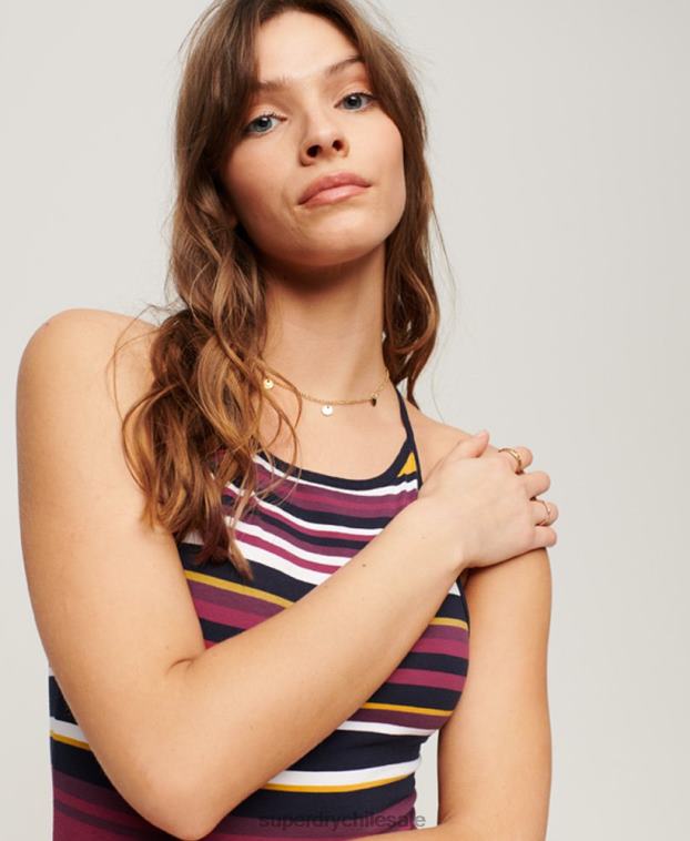 mujer Superdry rojo vestido midi de tirantes con rayas 2R68Z2011