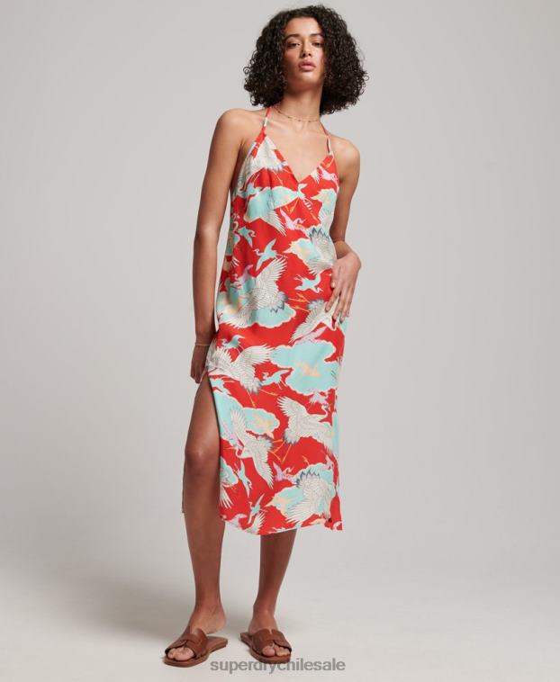 mujer Superdry rojo vestido midi estampado 2R68Z2403