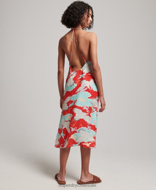 mujer Superdry rojo vestido midi estampado 2R68Z2403
