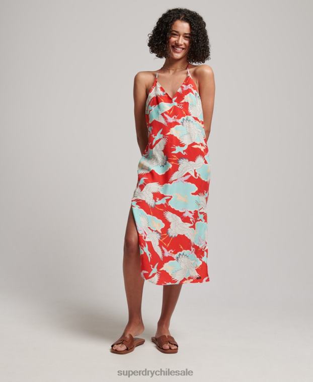 mujer Superdry rojo vestido midi estampado 2R68Z2403