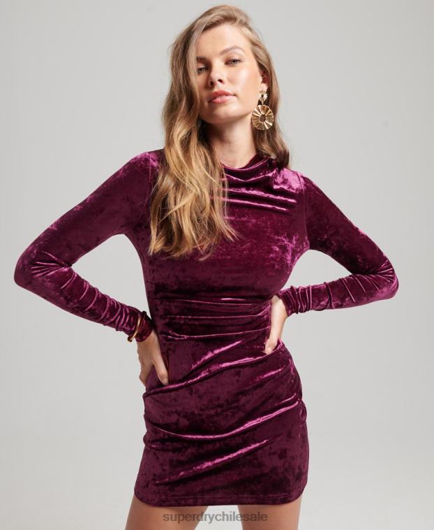 mujer Superdry rosa mini vestido de manga larga de terciopelo 2R68Z2481