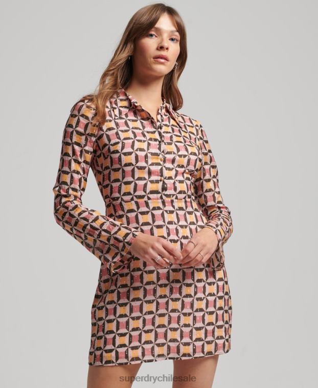 mujer Superdry rosa vestido camisero corto estampado 2R68Z2469