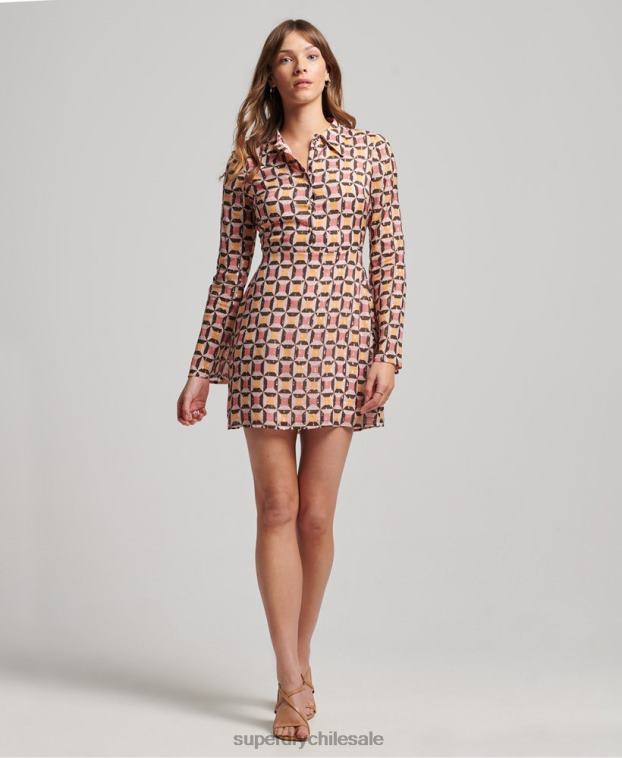 mujer Superdry rosa vestido camisero corto estampado 2R68Z2469