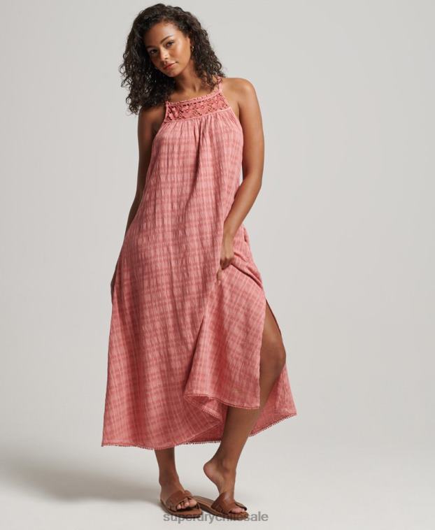 mujer Superdry rosa vestido camisola largo halter vintage 2R68Z2386